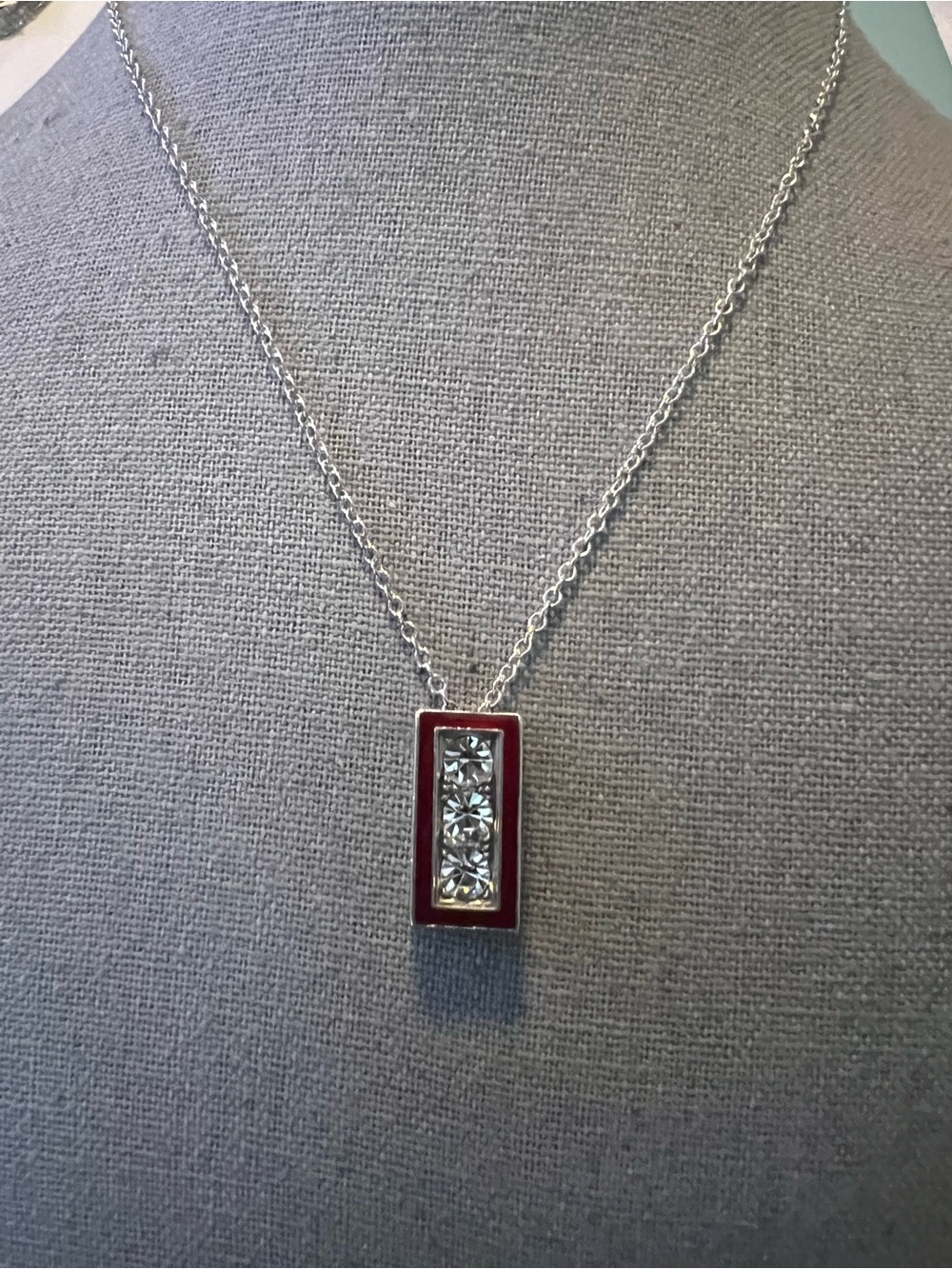 MMA 925 Sterling Museum of Metropolitan of Art Red Enamel & Diamond Bar Necklace